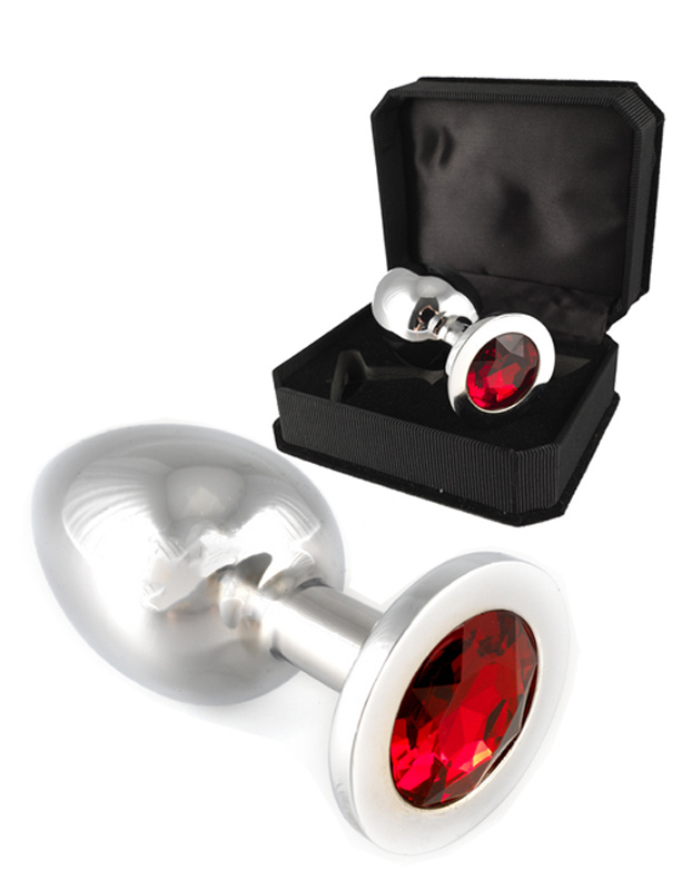 Stainless Steel Buttplug with red Crystal - big