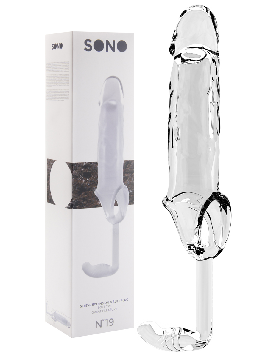 Penis Sleeve with Extension and Plug Transparent - SONO No.19