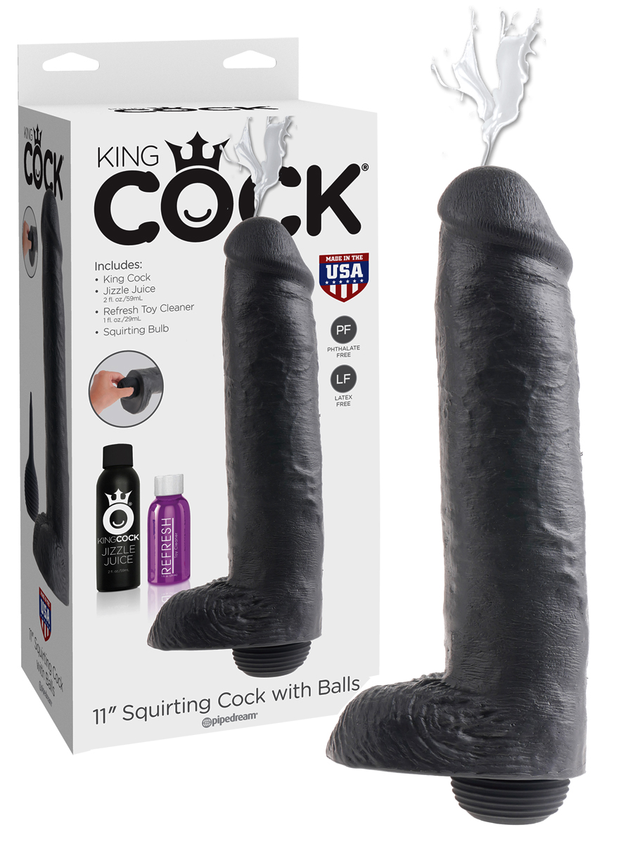 King Cock - 11 inch Squirting Cock with Balls Black